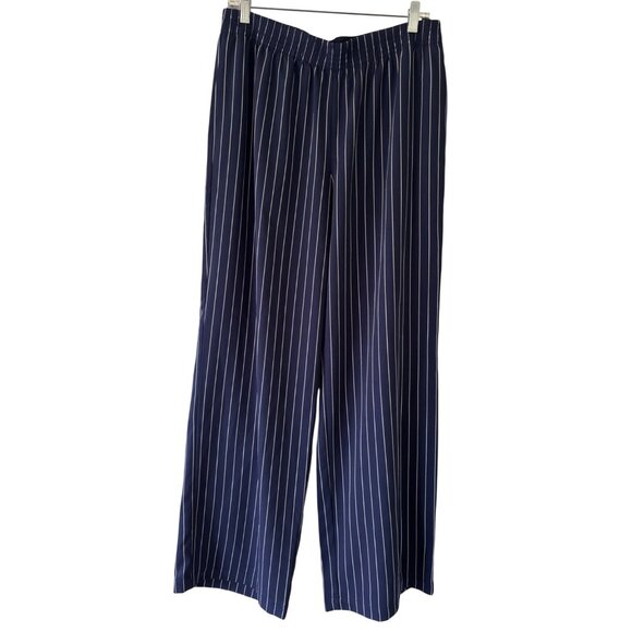 Babaton Womens Navy Striped Elastic Waist Wide-Leg Pants Size L - Picture 1 of 13